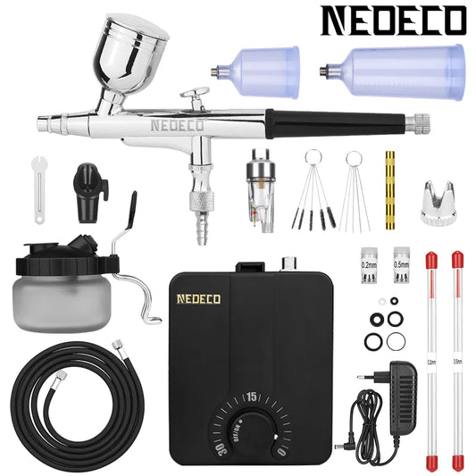 Dual-Action Airbrush Kit with 30PSI High-Pressure Auto Stop Stepless Control Compressor Kit for Painting Model Makeup Nail