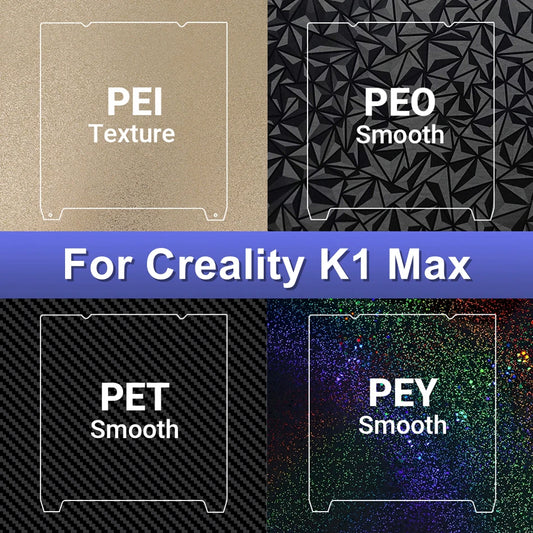 Placa para mesa aquecida Creality K1 Max (310x315mm) com dois lados texturizados PEI/PEO/PET/PEY